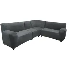 SALA FABULOSA - Funda de mueble modular 4 pzs terciopelo liso con 6 fundas de cojines - Plomo