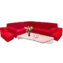 SALA FABULOSA - Funda de mueble modular 6 pzs terciopelo liso con 6 fundas de cojines - Rojo