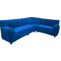 SALA FABULOSA - Funda de mueble modular 4 pzs terciopelo liso con 6 fundas de cojines - Azul