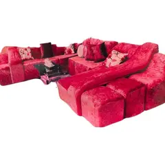 SALA FABULOSA - Funda de SOFÁ CAMA 9 piezas terciopelo liso con 6 fundas cojín - Rojo