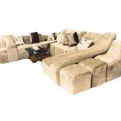 SALA FABULOSA - Funda de SOFÁ CAMA 9 piezas terciopelo liso con 6 fundas cojín - Beige