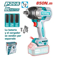 TOTAL TOOLS - LLAVE DE IMPACTO 1/2" 20V 850NM INDUSTRIAL BRUSHLESS TOTAL TIWLI20851