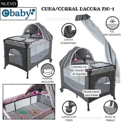 EBABY - CUNA CORRAL CON MECEDORA FUNCION COLECHO - DACORA- GRIS ROSADO