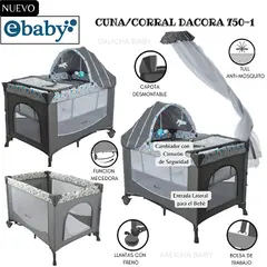 EBABY - CUNA CORRAL CON MECEDORA FUNCION COLECHO - DACORA- GRIS AZUL