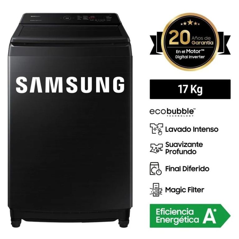 Lavadora 17 Kg EcoBubble Carga Superior WA17CG6441BVPE Negro