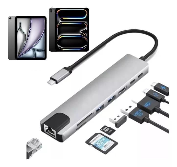 Adaptador Hub Ethernet Usb Para iPad Air 7 M3 Macbook Air M4