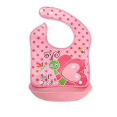 GENERICO - Babero silicona bebé impermeable MARIPOSA- Rosado -Generico