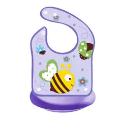 GENERICO - Babero silicona bebé impermeable ABEJA- LILA -Generico