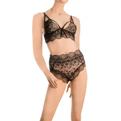 GENERICO - Set de Lenceria Sexy con Tiras - Color Negro Talla M