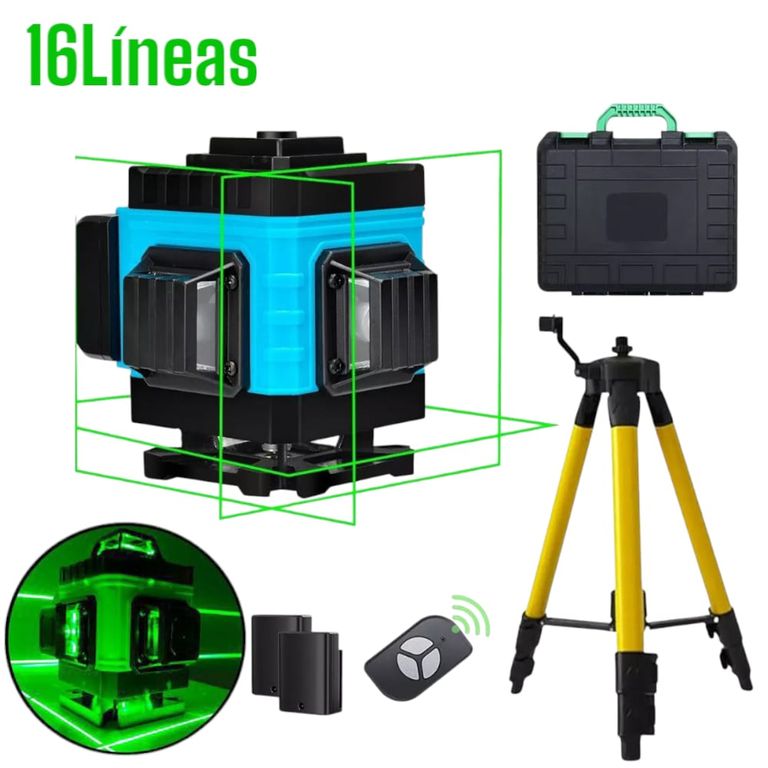 Nivel Láser Verde 4D 16Líneas 360° Autonivelación 2Baterias Y Tripode
