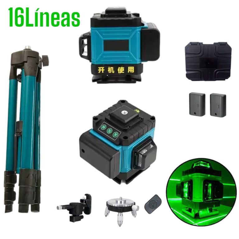 Nivel Láser Autonivelación Verde 16Líneas Recargable con 2 Baterías