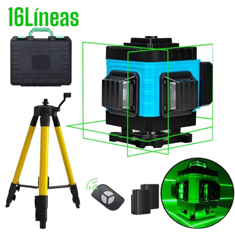 Nivel Láser Verde 4D 16Líneas 360grados Autonivelación 2Baterias