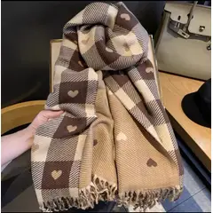 KAST PE - Bufanda Heart a Cuadros Y Corazones Marrón
