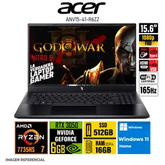 ACER - Laptop NITRO ANV15-41-R6ZZ Ryzen 7-7735HS RAM 16GB SSD 512GB 15.6" FHD 165Hz RTX 3050 6GB