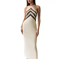 GENERICO - Vestido Maxi Hilo Princesa 359G-28 Color Beige