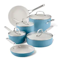 KITCHENAID - Juego de Ollas 10 Piezas Anonizado Duro Antiadherente cerámico Azul