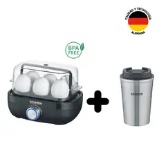 SEVERIN - COMBO Hervidor de huevos negro con perilla + Vaso térmico