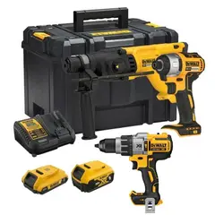 DEWALT - Rotomartillo Sds Plus + Atorn de Impacto 1/4" 20V + 2 Bat + Taladro 1/2" DCK260D1P1T-K10