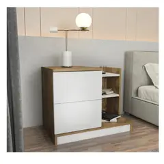 TU MESITA - VELADOR MESA DE NOCHE MULTIUSOS XENIA COLOR BLANCOMARRON 2 CAJONES MAS REPISAS
