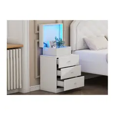 TU MESITA - VELADOR LUZ LED MAXI COLOR BLANCO 3 CAJONES CON ESPEJO