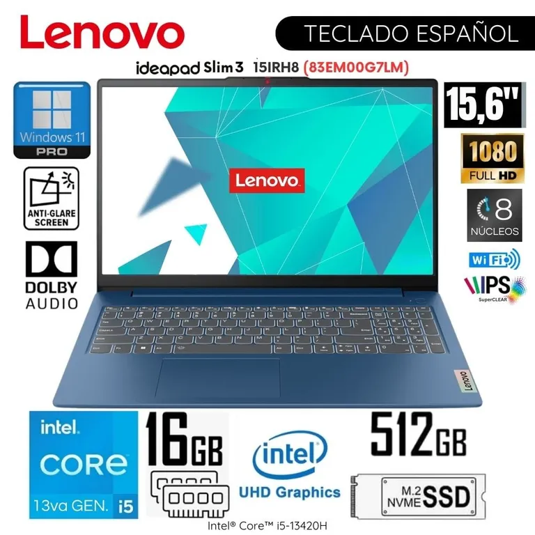 Laptop IdeaPad Slim 3 15IAH8 Intel Core i5-12450H 16GB RAM 512GB SSD 15.6” FHD - 83ER001DLM