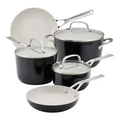 KITCHENAID - Juego de Ollas 8 Piezas Aluminio forjado Antiadherente cerámico Negro