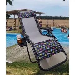 GENERICO - SILLA PLEGABLE GRAVEDAD CERO RECLINABLE PREMIUM CON BANDEJA PORTA VASO PLAYA TERRAZA JARDÍN CAMPING