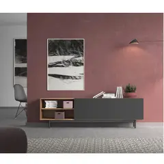 R&R MUEBLES - Mueble de TV Moderno Meneses Marrón/Negro 2 Puertas