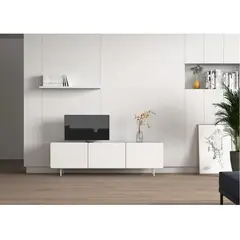 R&R MUEBLES - Mueble de TV Moderno Zac Blanco 3 Puertas