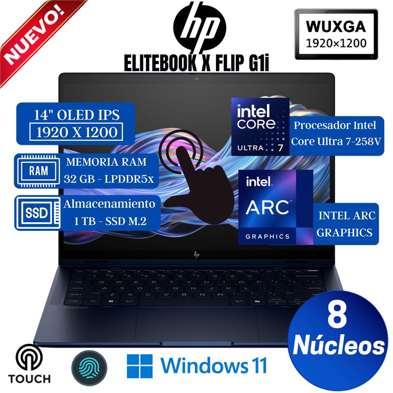 Laptop Elitebook X Flip G1i 14” WUXGA Táctil, Core Ultra 7-258V, Ram 32GB, Ssd 1 TB, Win 11 Pro
