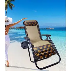 GENERICO - SILLA PLEGABLE GRAVEDAD CERO RECLINABLE PREMIUM CON BANDEJA PORTA VASO PLAYA TERRAZA JARDÍN CAMPING