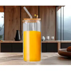 GENERICO - Vaso de Vidrio con Tapa de Bambú 500 ml