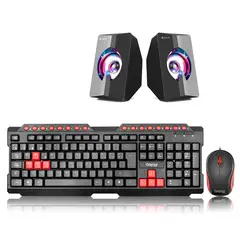 CYBERTEL - Kit Combo TECLADO MOUSE ALAMBRICO PARLANTES USB
