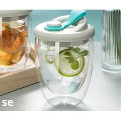 GENERICO - Vaso doble pared con Tapa celeste de silicona 350 ml