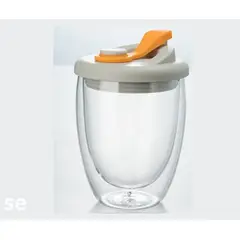 GENERICO - Vaso doble pared con Tapa naranja de silicona 350 ml