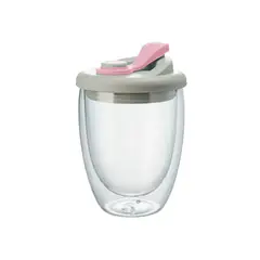 GENERICO - Vaso doble pared con Tapa rosa de silicona 350 ml