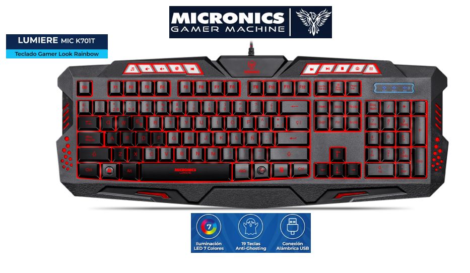 Teclado Gamer LUMIERE MIC K701T Look Rainbow USB LED