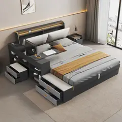 GENERICO - Cama Multifuncional Livorno Melamina 3 Piezas - Negro