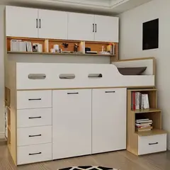 GENERICO - Cama Multifuncional Melamina + Ropero + Estante + Barra