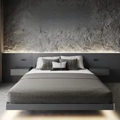 GENERICO - Cama Melamina Cuneo + Cabecera + 2 veladores - Negro