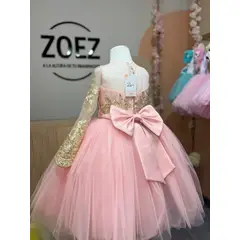 GENERICO - Vestido de Promocion para niñas de Fiesta de tul Nude Rosa Con Dorado