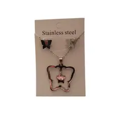 GENERICO - Set collar y aretes mariposa doble plateada
