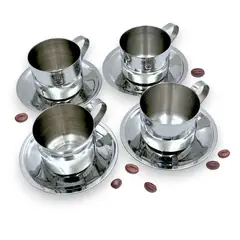 GENERICO - Set Por 4 Tazas de Acero inoxidable Con Plato