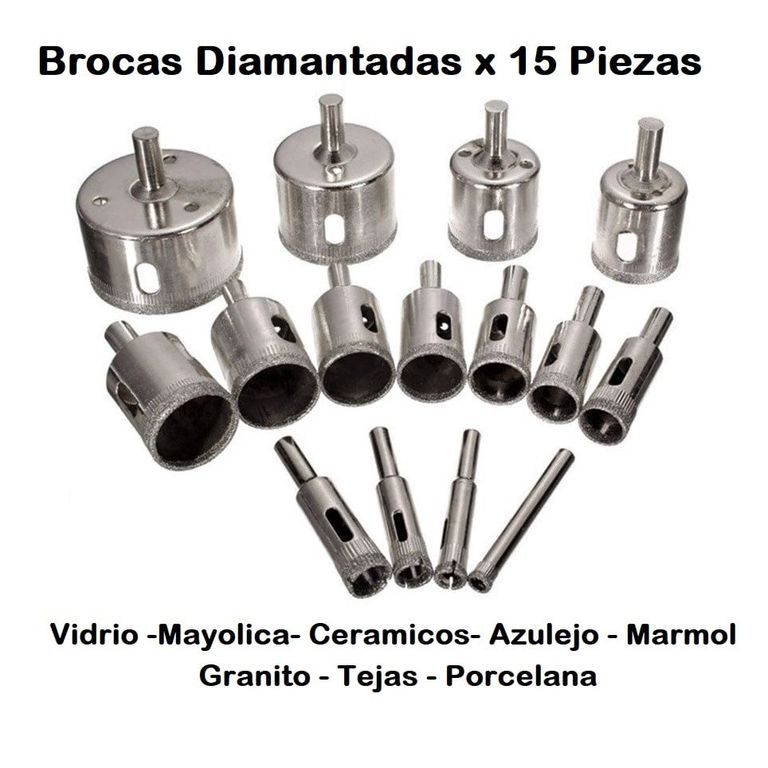 Brocas Diamantadas X 15 Piezas Porcelanato Vidrio Cerámico