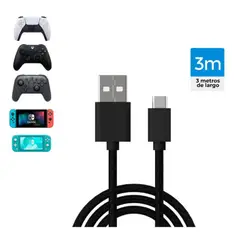 SEISA - Cable Para Cargar Mando Ps5 De 3 Metros Carga Rápida