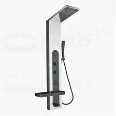 GENERICO - COLUMA DE DUCHA CON ESPEJO LUZ LED CROMADO CON NEGRO
