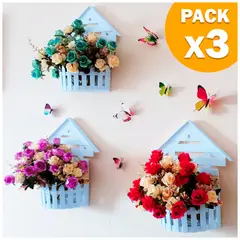 KELLER - Pack X3 Macetero Decorativo Maceta Colgante de Pared Casita L10 CL