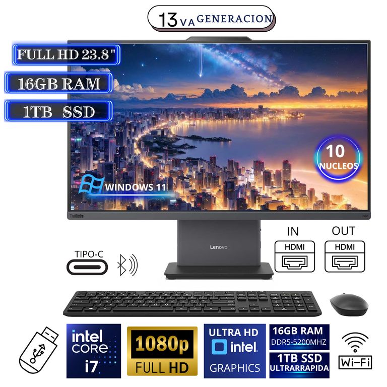 All In One ThinkCentre Neo 50a 24 Gen 5 i7 16GB ram 1TB ssd FHD windows