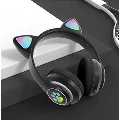 GENERICO - Auriculares Bluetooth Con Luz Led Negros De Orejas De Gato