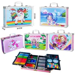 GENERICO - Set de Arte Maleta de Aluminio para Niñas 144 Piezas Aleatorio